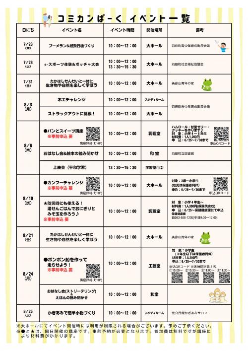 コミカンぱーく　イベント一覧