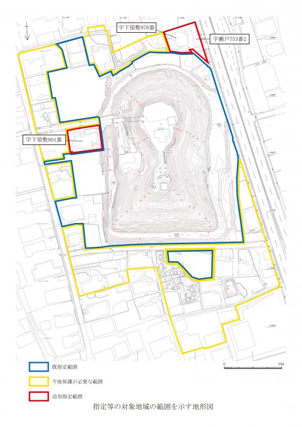指定等の対象地域の範囲を示す地形図